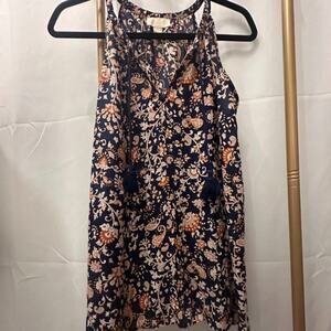 Lucy and Laurel Floral Sleeveless Boho Tassel Top Size M EUC
